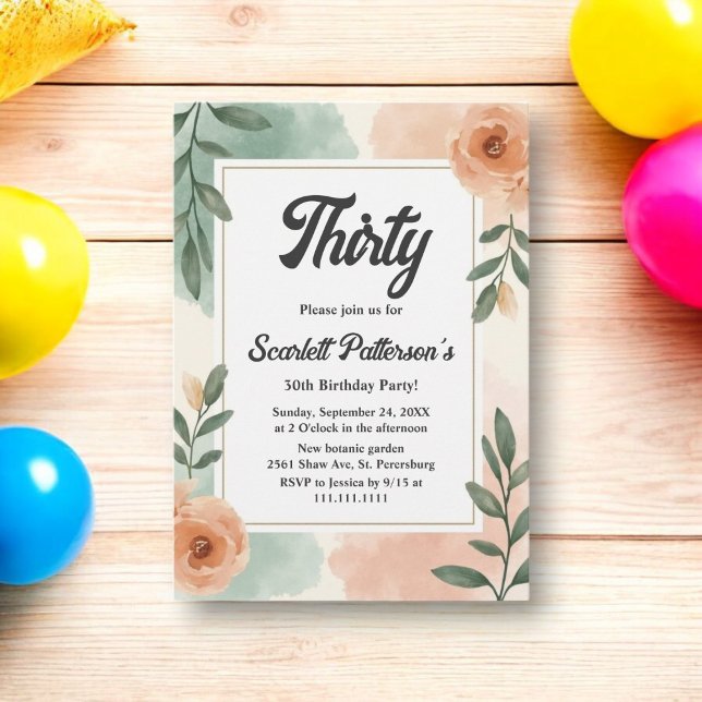 Romantic Chic Floral Frame Rustic 30th Birthday Invitation (Creator Uploaded)