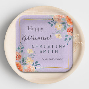Romantic Chic Floral Watercolor Retirement Party Paper Plate