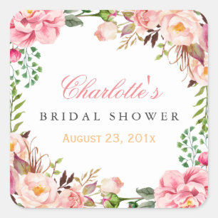 Romantic Chic Floral Wreath Wedding Bridal Shower Square Sticker