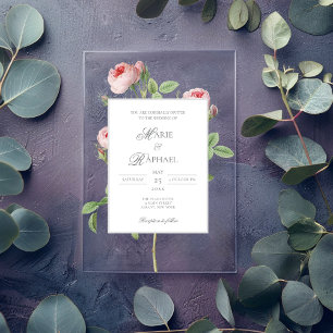 Romantic Chic French Rose Botanical Wedding Acrylic Invitations