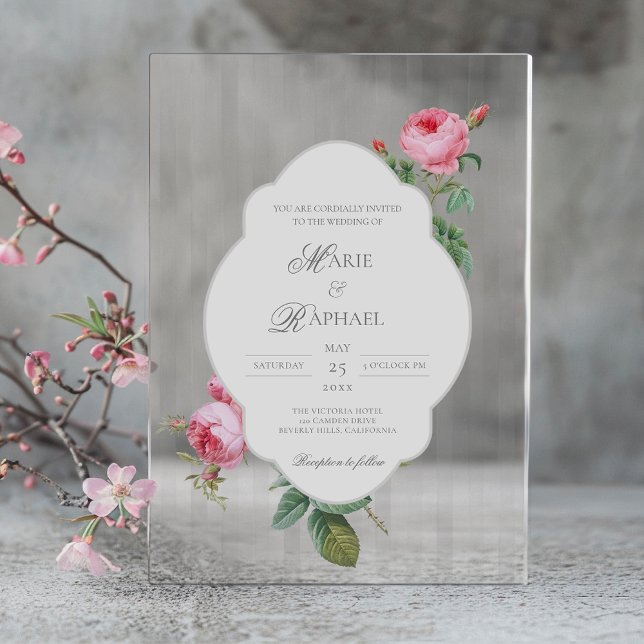 Romantic Chic French Rose Botanical Wedding Acrylic Invitations (Creator Uploaded)