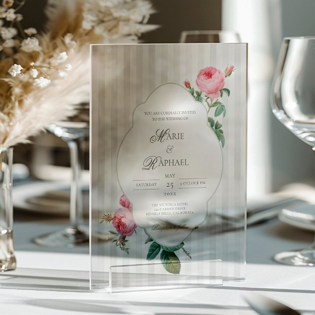 Romantic Chic French Rose Botanical Wedding Acrylic Invitations (Creator Uploaded)