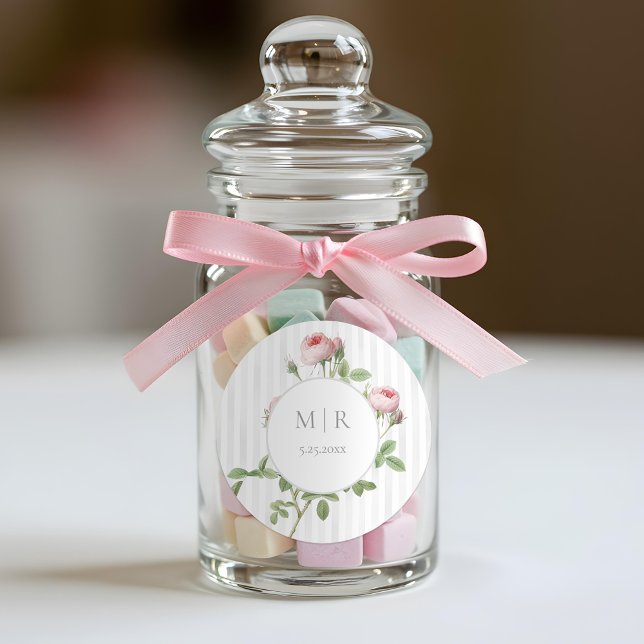 Romantic Chic French Rose Botanical Wedding Classic Round Sticker (Creator Uploaded)