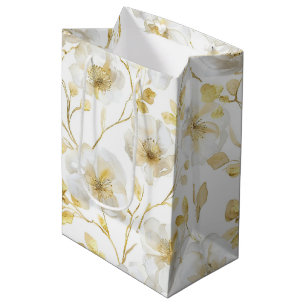 Romantic Chic Gold White Floral Bridal Shower Medium Gift Bag