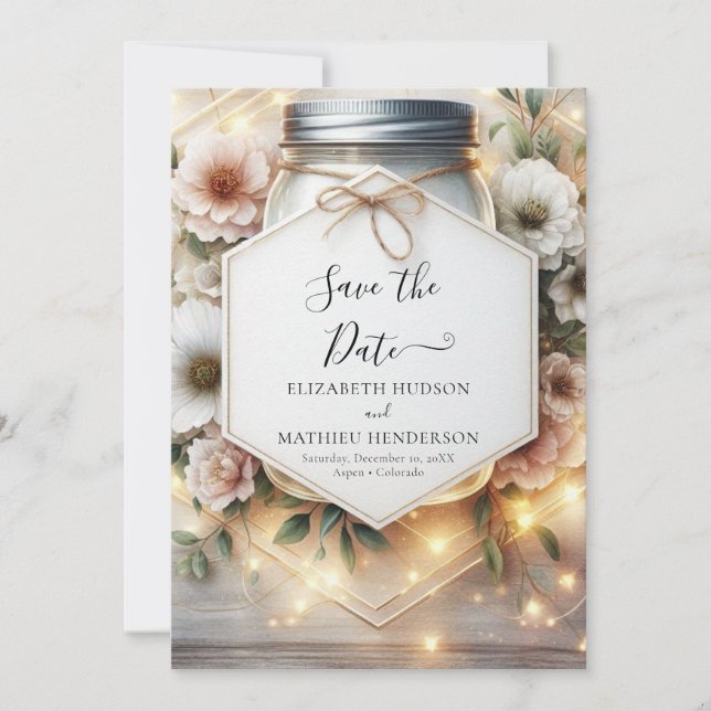 Romantic Chic Mason Jar Wedding Save The Date (Front)