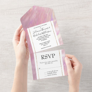 Romantic Chic Pearl Pink All In One Invitation