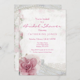 Romantic Chic Pink Rose Bridal Shower Invitation