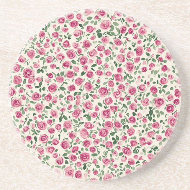 Romantic Chic Pink Roses Floral  Coaster (Front)