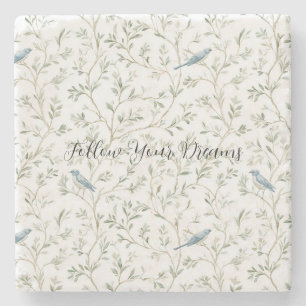Romantic Chic Pretty Blue Birds Flowers Stone Coaster