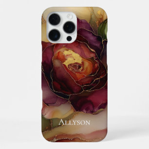 Romantic Chic Rose Red Burgundy Gold Floral  iPhone 16 Pro Max Case