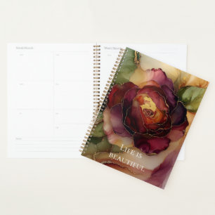 Romantic Chic Rose Red Burgundy Gold Floral  Planner