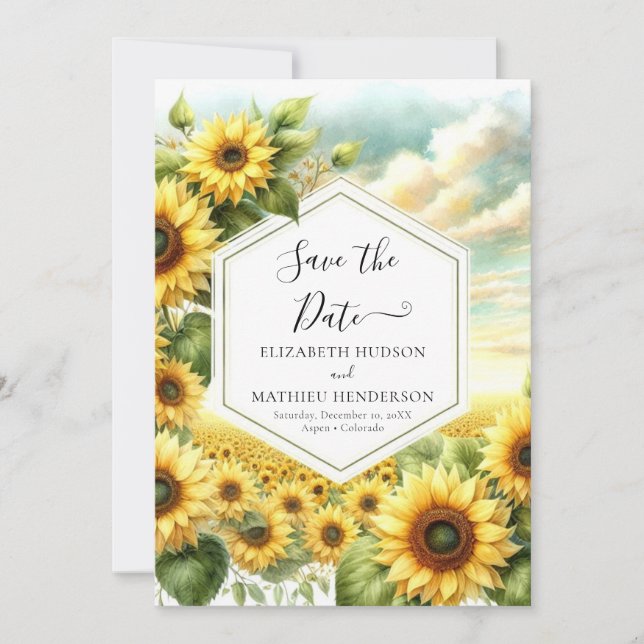 Romantic Chic Sunflower Wedding Save The Date (Front)
