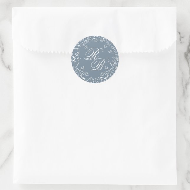 Romantic Chinoiserie Antique Blue Initials Wedding Classic Round Sticker (Bag)