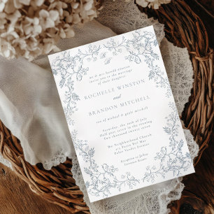 Romantic Chinoiserie Antique French Blue Wedding Invitation