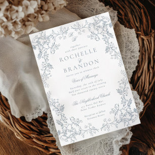 Romantic Chinoiserie Antique French Blue Wedding Invitation