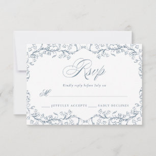 Romantic Chinoiserie Antique French Blue Wedding RSVP Card