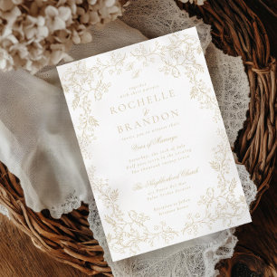 Romantic Chinoiserie Antique French Gold Wedding Invitation