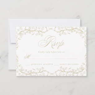Romantic Chinoiserie Antique French Gold Wedding RSVP Card