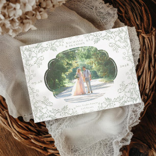 Romantic Chinoiserie Antique Sage Green Photo Save The Date