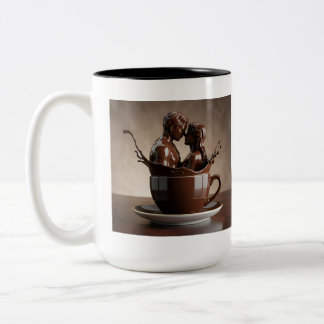 Romantic Chocolate Lovers Sculpture in Coffee Cup 