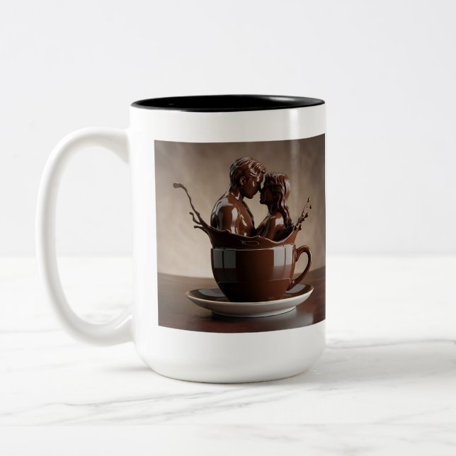 Romantic Chocolate Lovers Sculpture in Coffee Cup  (Left)