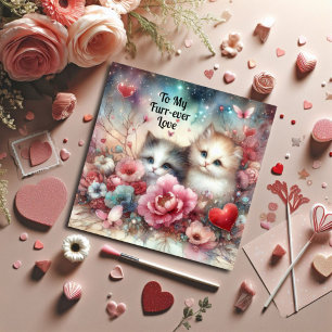 Romantic Christian Couple Watercolor Cat Valentine Holiday Card