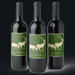 Romantic Christmas green deers Wine Label<br><div class="desc">Romantic Christmas green with deers wine label for the sweet Christmas celebrations and gifts!</div>