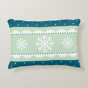 Romantic Christmas Mint White Snowflakes Pattern Decorative Cushion