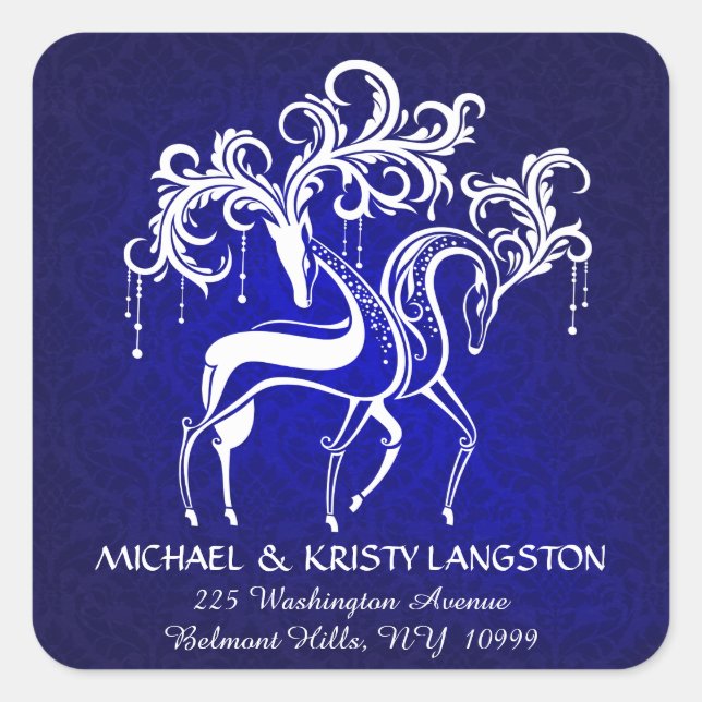 Romantic Christmas Reindeer Return Address Sticker (Front)