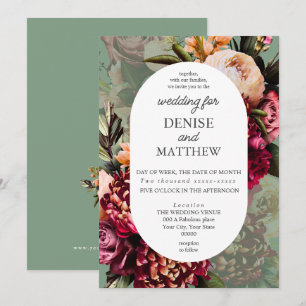 Romantic Chrysanthemum on Basil Green Wedding Invitation