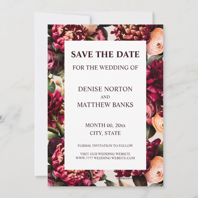Romantic Chrysanthemum on Cameo Beige Save Date Invitation (Back)