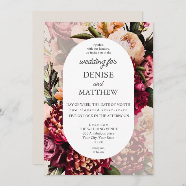 Romantic Chrysanthemum on Cameo Beige Wedding Invitation (Front/Back)
