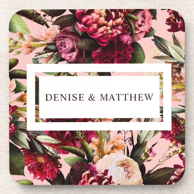 Romantic Chrysanthemum on Gossamer Pink Coaster (Front)