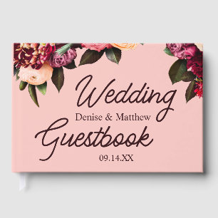 Romantic Chrysanthemum on Gossamer Pink Guest Book
