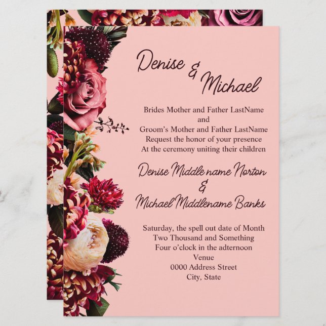Romantic Chrysanthemum on Gossamer Pink Invitation (Front/Back)