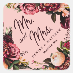 Romantic Chrysanthemum on Gossamer Pink Square Sticker