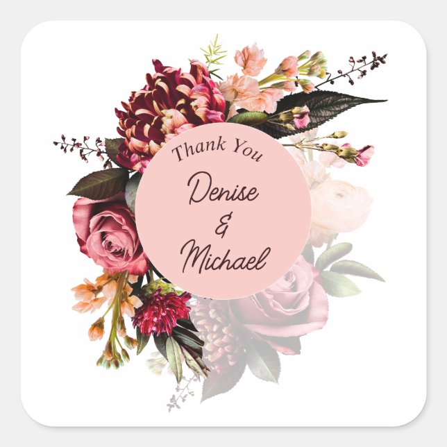 Romantic Chrysanthemum on Gossamer Pink Square Sticker (Front)
