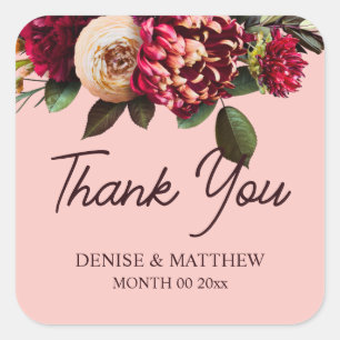 Romantic Chrysanthemum on Gossamer Pink Square Sticker