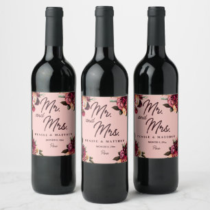 Romantic Chrysanthemum on Gossamer Pink Wine Label