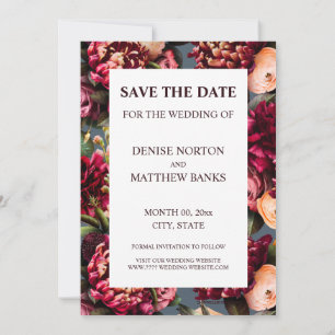 Romantic Chrysanthemum on Midnight Teal Save Date Invitation