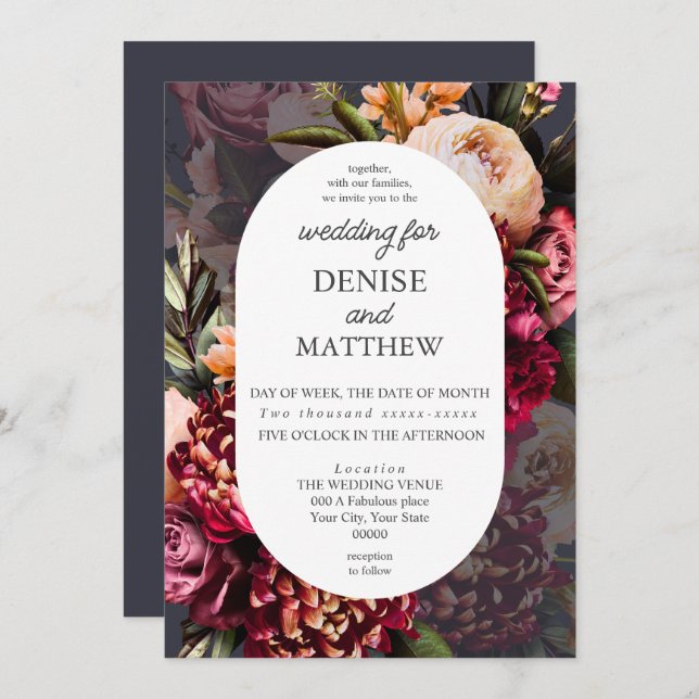 Romantic Chrysanthemum on Polar Night Wedding Invitation (Front/Back)