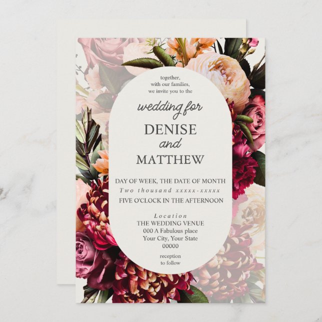 Romantic Chrysanthemum on Snow White Invitation (Front/Back)