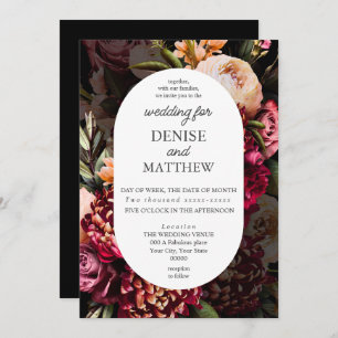 Romantic Chrysanthemum on True Black Invitation