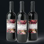Romantic Chrysanthemum on True Black Wine Label<br><div class="desc">Add a signature touch to your wedding reception or welcome gifts with these romantic chrysanthemum wine bottle labels. Featuring lush florals, elegant script, and your custom names and date, these peel-and-stick labels instantly transform standard bottles into coordinated décor. Perfect for bar displays, sweetheart tables, guest welcome baskets, or send-off favours....</div>
