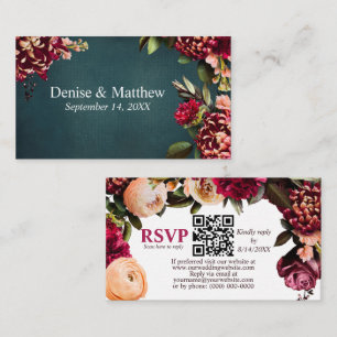 Romantic Chrysanthemum Teal RSVP QR Code Enclosure Card