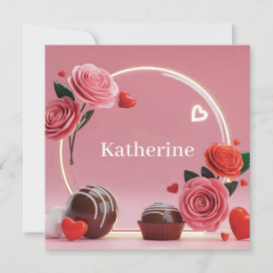 Romantic Circular Glass Frame with Roses and Name Holiday Card