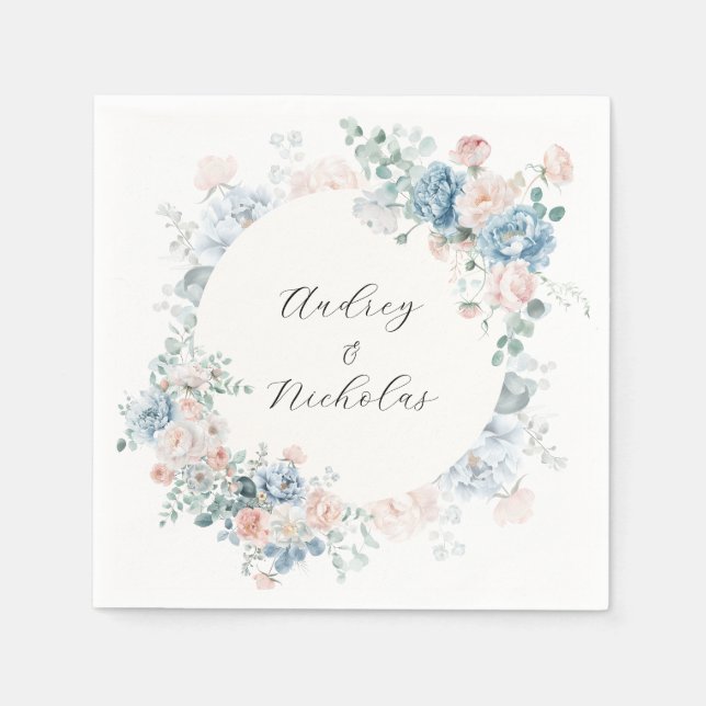 Romantic Classic Calligraphy Floral Wedding Napkin (Front)