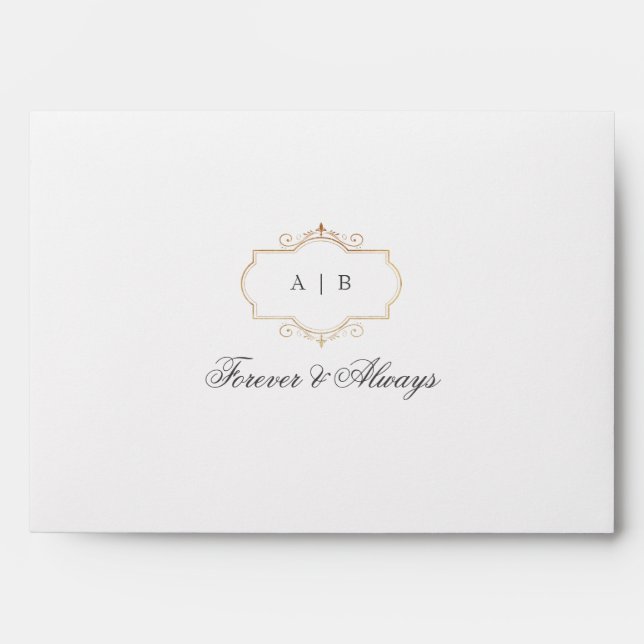 romantic classic gold monogram wedding envelope (Front)