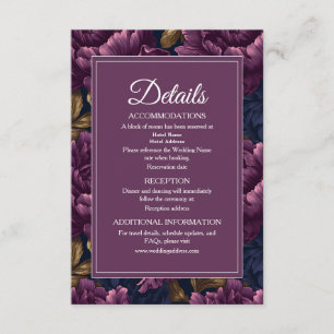 Romantic Classic Plum Floral  Wedding Details Enclosure Card