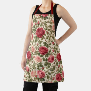 Romantic Classic Rose Vine Art Apron